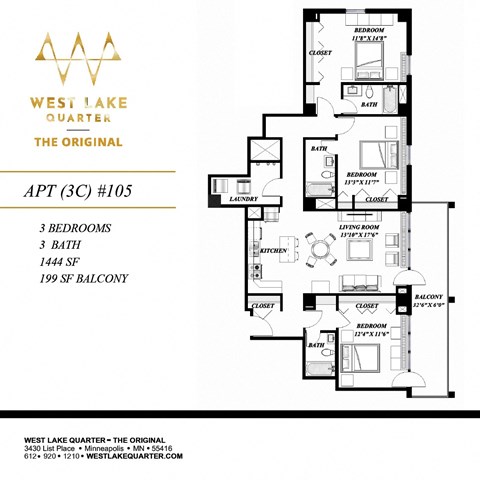 Floor plan for 3 beds, 3 baths, 1650 sqft